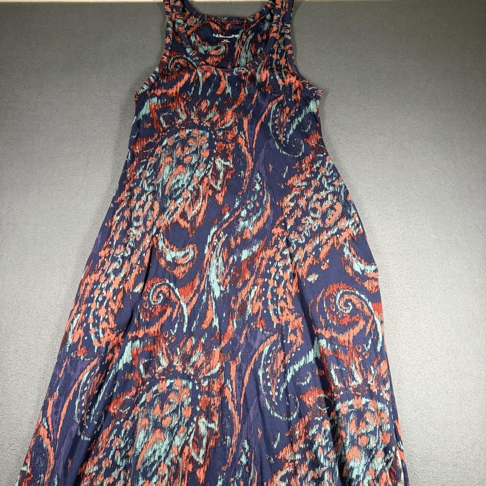 Soft Surroundings Dress Womens Small Blue Paisley Maxi Tank Knit Pockets Boho